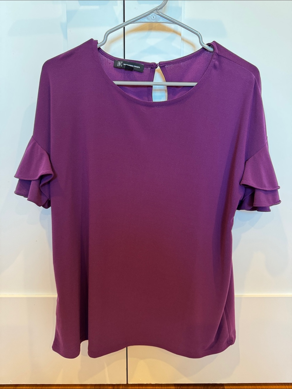 INC International Concepts Violet Ruffle Sleeve Women’s Short-Sleeve Top